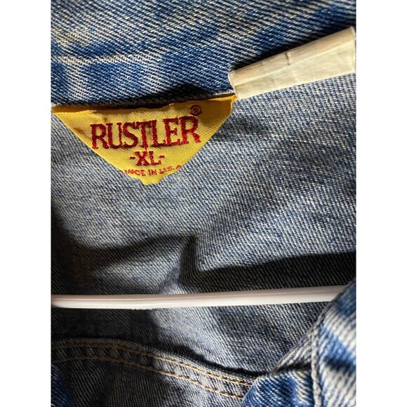Vtg Rustler Denim Jean Jacket Trucker Blue Mens XL Embroidered Deer 79111PW Y2K - Picture 3 of 6
